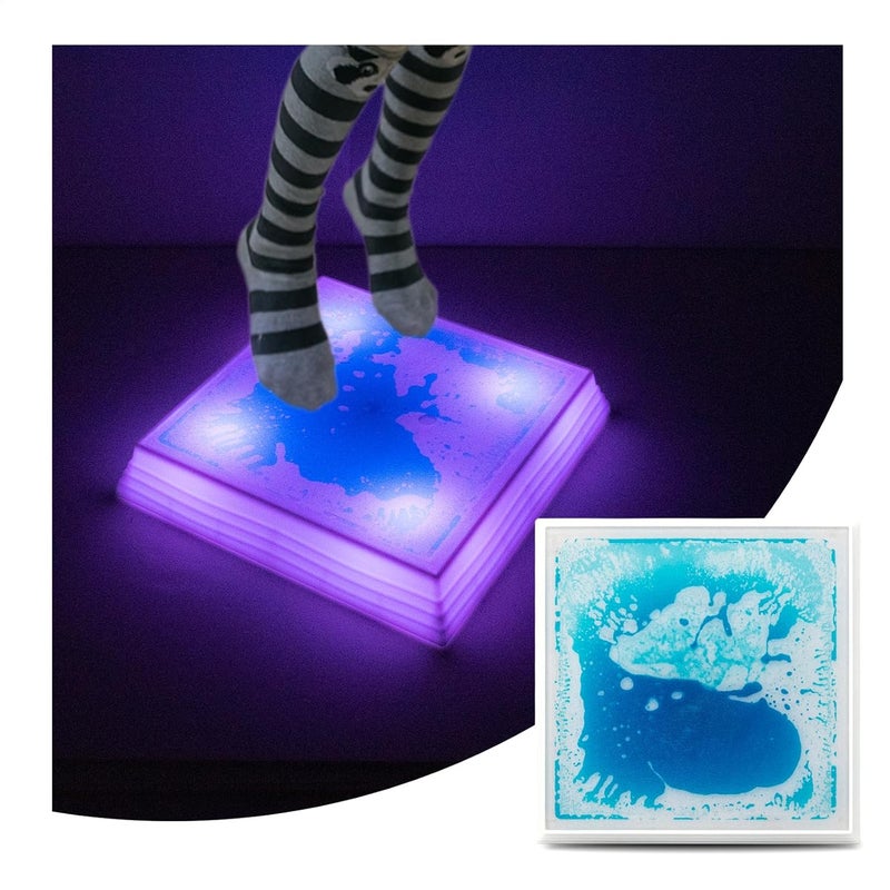 Art3d بلاط سائل تفاعلي أزرق بحجم 12×12 بوصة للأطفال والبالغين - بلاط أرضي حساس للمس يتغير لونه بـ 7 ألوان لتزيين المنزل، الأنشطة الداخلية والخارجية، عبوة واحدة - Image 1